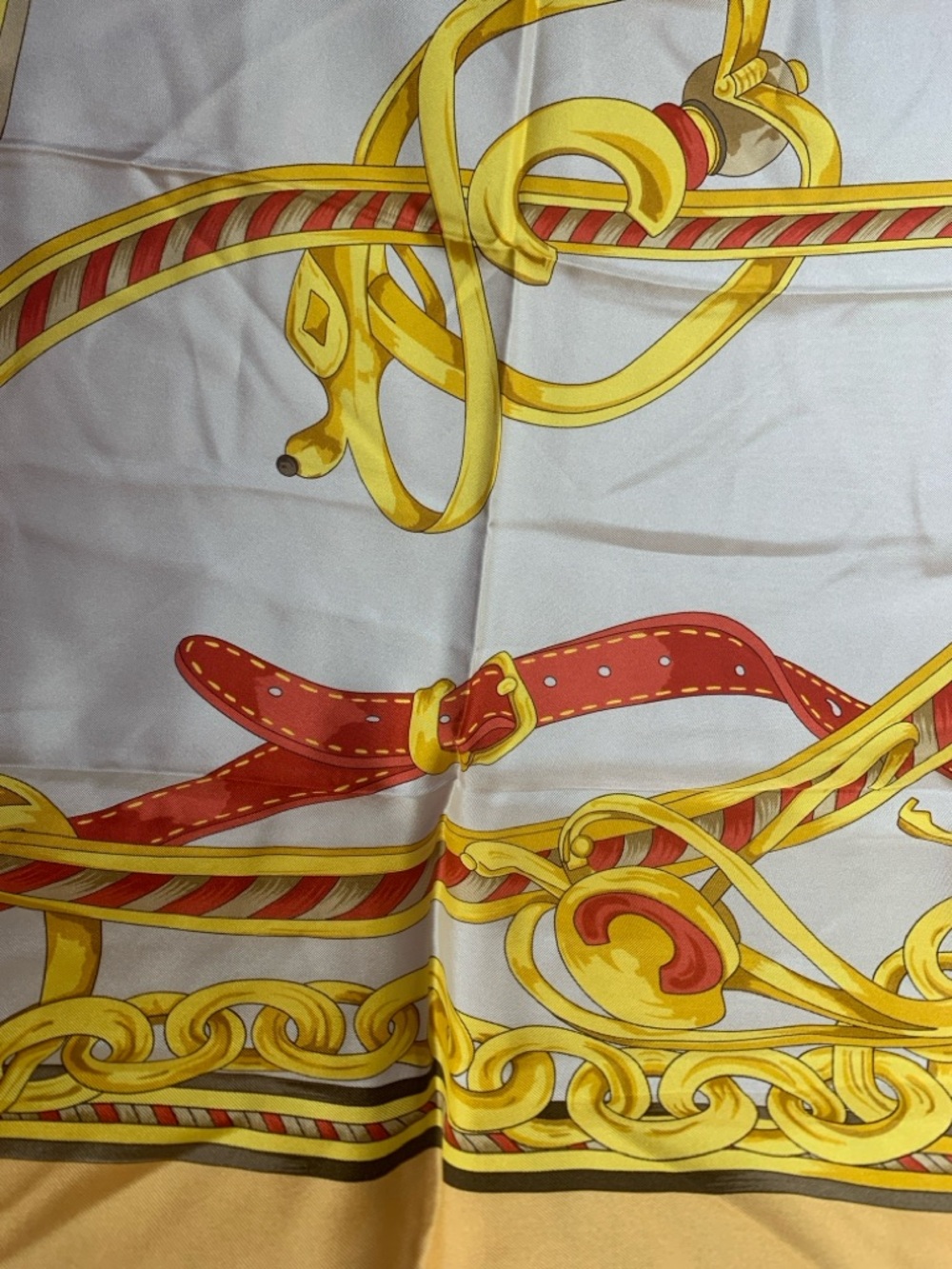 Celine Yellow, Cream & Red Gold Chain Silk Scarf - Picture 5 of 17